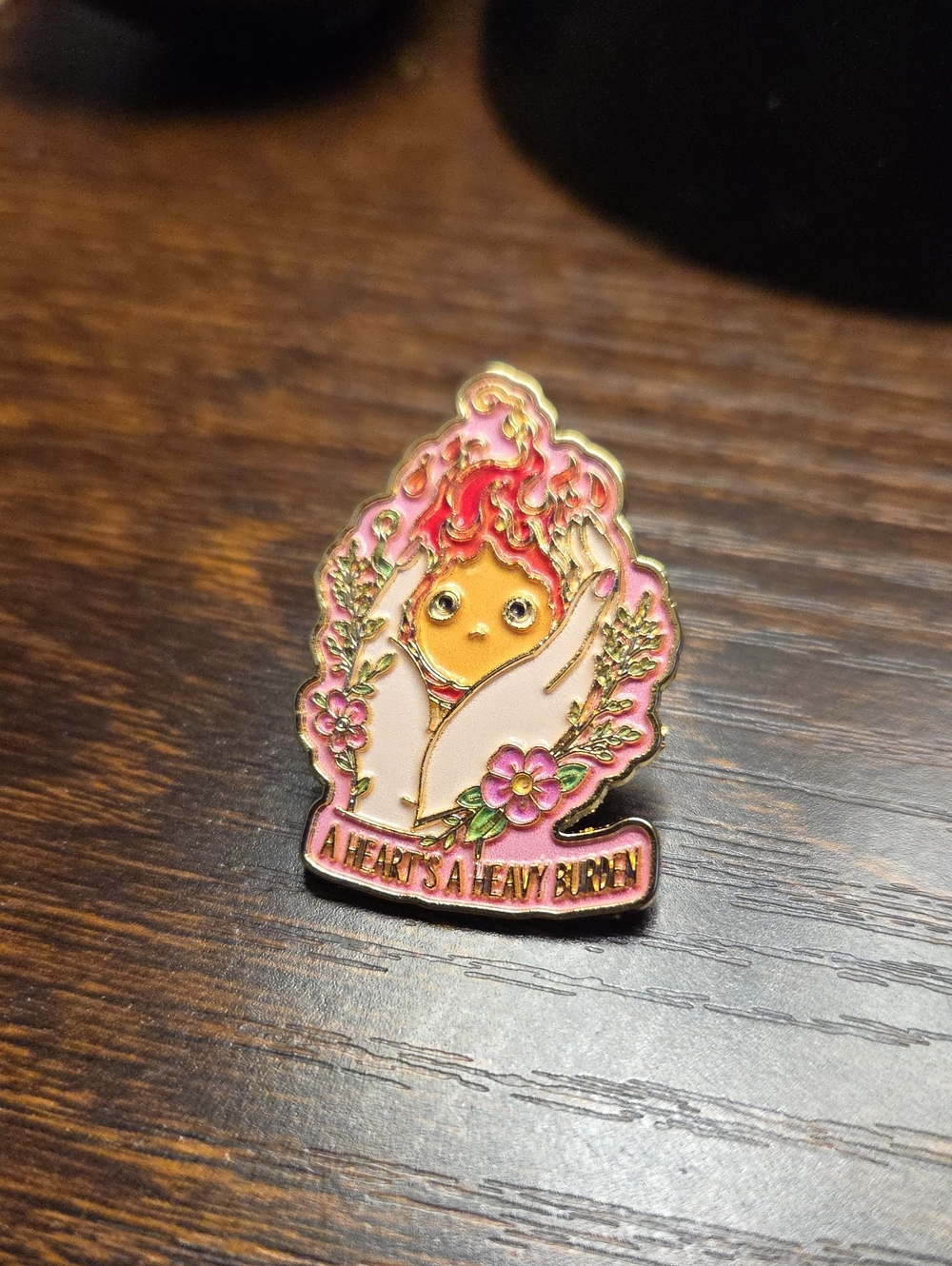 Pink Floral Heart Enamel Pin – 'A Heart's a Heavy Burden'